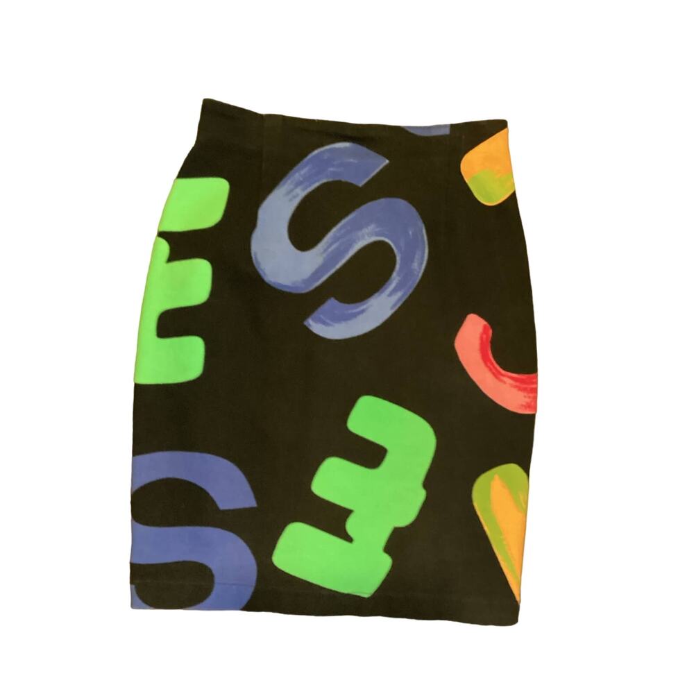 Les Copains Painted Bold Print Stretch Denim 90’s Pencil High Waist Skirt S 30w